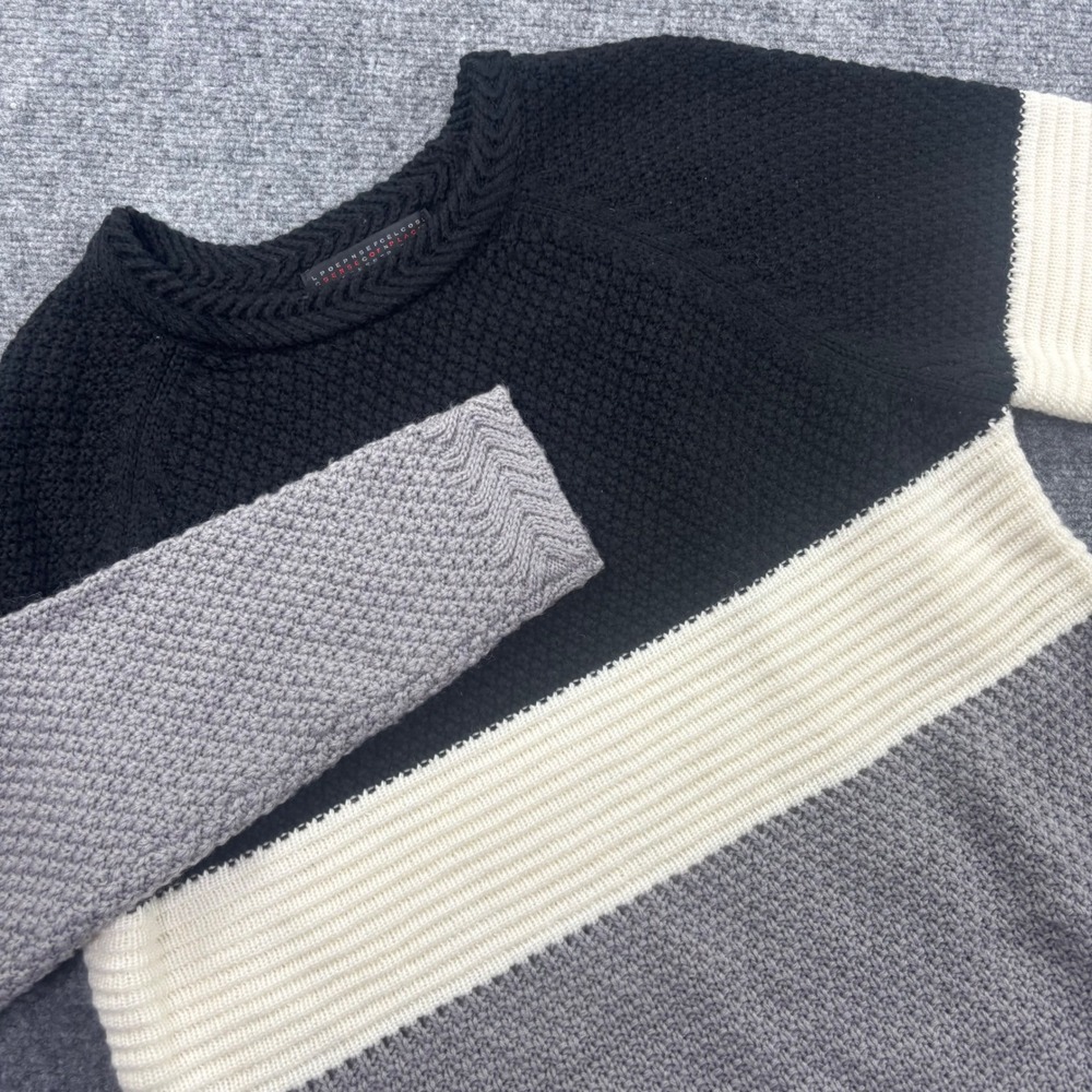 Sense of Place Sweater Size Medium Black White Gray Colorblock Wool Blend Men's